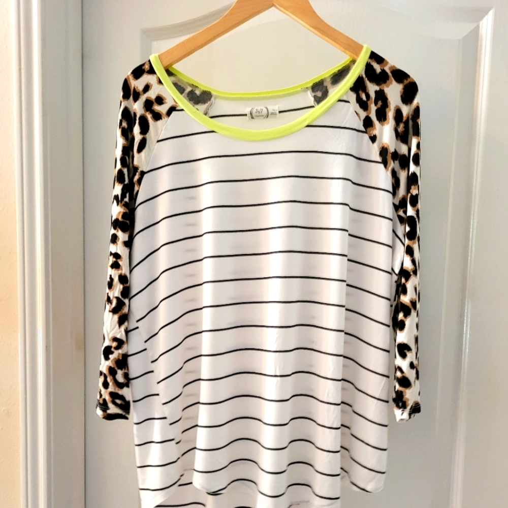 Maurice's leopard sleeve striped tunic